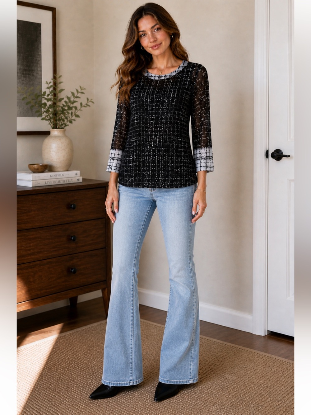 La Piel AMB Sheer Sleeved Top Size S/M